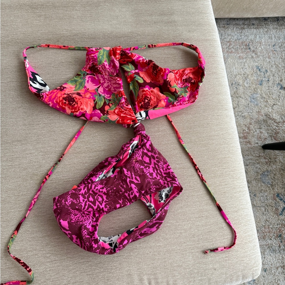 Maaji Pink and Red Floral one piece swim suit- reverse able